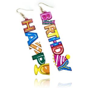 Acrylic Sparkling Color Letter Long Love Earrings Happy Birthday Earrings Hot Pink Birthday Party Gift For Wife Or Daughter