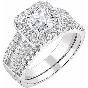 Blongme 3.5CT Bridal Ring Sets Princess Cut 925 Sterling Silver AAAAA CZ Engagement Rings Promise Rings for Her Wedding Ring Set for Women Size 5-10