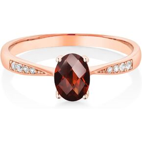 Gem Stone King 10K Rose Gold Red Garnet and White Diamond Engagement Ring For Women (0.86 Cttw, Gemstone January Birthstone, Oval Checkerboard 7X5MM, Available In Size 5, 6, 7, 8, 9)