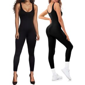 speerise Women's Tank Sleeveless One Piece Jumpsuit Sexy Low U Neck Romper Full Body Yoga Playsuit