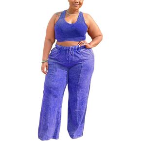 2 Piece Outfits for Women Tank Crop Top Elasticated Waist Wide-Leg Pants Sets