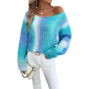 SHENHE Women's Colorblock Boat Neck Long Sleeve Casual Sweater Pullover Top