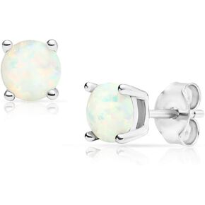 SolidSilver- Sterling Silver 3mm, 4mm & 5mm Round-Cut Simulated White Opal Stud Earrings | Sterling Silver, Yellow and Rose Gold Dipped