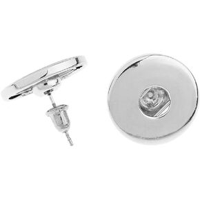 Round Earring Post Stud W/Stoppers Fits Metal Snap Press Buttons uses 18mm button (Plain)