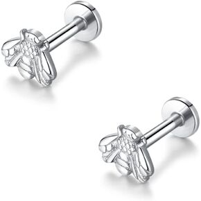 Fuqimanman2020 Stainless Steel 16G Top Honeybee Cartilage Stud Earrings Tiny Bee Flat Back Screw Lip Tongue Piercing Barbell Studs ​for Women Men Unisex Hypoallergenic Piercing Jewelry