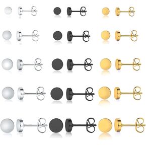 15 Pairs Star/Round/Square/Triangle Stud Earrings Set Surgical Stainless Steel Earrings For Men Women 3 mm Cartilage Earrings Studs Piercing Hypoallergenic In Silver/Gold/Black Tone