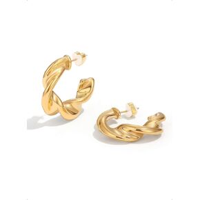 18K Gold Plated Twister White Enamel Hoops Earrings, Fine Gift for Her, Gold &White Earrings, Blender Color Minimalist modernist design