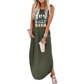 Beach Summer Dress for Women Sun Salt Sand Tank Dresses Holiday Sundress Beach Sleeveless Split Maxi Dress