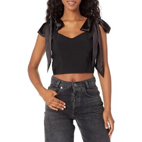 BCBGMAXAZRIA Women's Sleeveless Bow Tie Strap Cropped Sweater