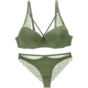 Women's Lightly Padded Eyelash Lace Bra and Panty Set in Kuwait
