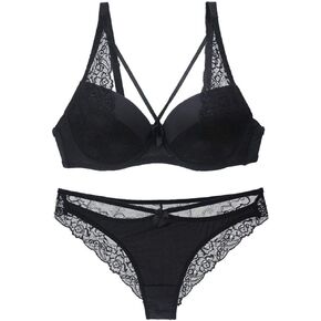 Women's Lightly Padded Eyelash Lace Bra and Panty Set