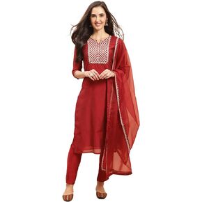 Rajnandini Women's Pure Chanderi Silk With Inner Embroidered Kurta Set With Dupatta (JOPLJPR832-P)