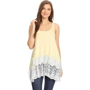 Women's Lace Trimmed Tank Tops Casual Loose Fit Sleeveless Camisoles Dress Blouse Shirt