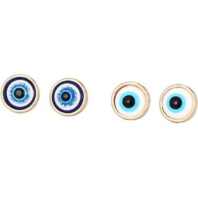 2 Pairs Lucky Evil Eye Stud Earrings Set Blue Round Protection Kabbalah Amulet Turkish Retro Religious Jewelry for Women Girls