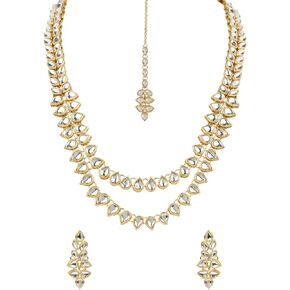I Jewels 18K Gold Plated Indian Wedding Bollywood Necklace Jewellery Set with Earrings & Maang Tikka for Women (IJ358W)