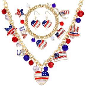 boderier 4th of July Jewelry Set American Flag Charm Choker Necklace Bracelets Heart Dangle Earrings Patriotic Jewelry for Women Memorial Independence Day Gifts, alloy, not know in Kuwait