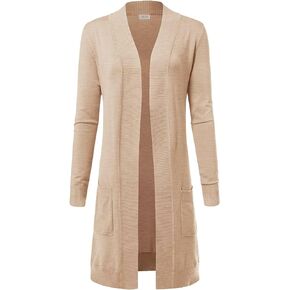 JYB CO Womens Open Front Lightweight Stretchy Knit Sweater Long Cardigan with Pockets