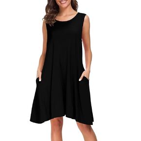 Afibi Women Summer Sleeveless Casual T Shirt Dresses Loose Beach Cover Up Tank Dress