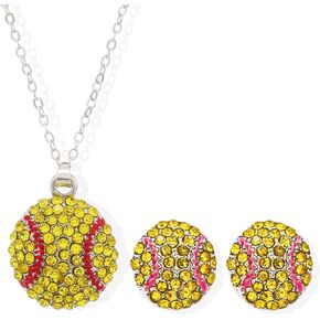 Baseball Necklace Earrings Set for Women Basketball Volleyball Football Necklace Earrings Rhinestone Sport Necklace Earrings Sport Lover Jewelry Set for Teen Girls