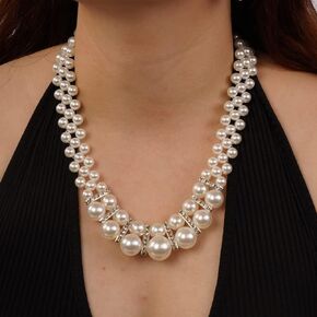 1920s Vintage Big Faux Pearl Choker Necklace and Earrings Set Crystal Pearl Statement Necklace Collar Bib Costume Jewelry for Women