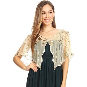 Anna-Kaci Women's 1920s Shawl Evening Cape Sequin Deco Paisley Flapper Bolero