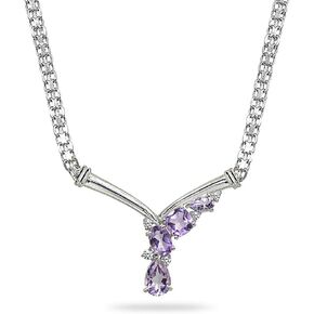 B. BRILLIANT Sterling Silver Genuine or Simulated Gemstone & White Topaz Mesh Chain Statement Cocktail V Drop Necklace