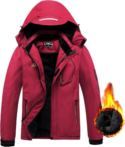 سترة LAIWANG للرجال مقاومة للماء للتزلج على الجليد ومقاومة للرياح ومعطف شتوي دافئ بغطاء للرأس in Kuwait