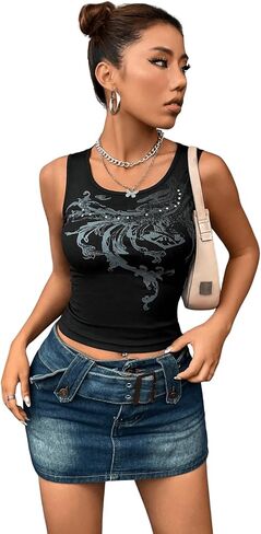 SOLY HUX Women's Y2k Graphic Crop Tank Top Scoop Neck Sleeveless Summer Tops in Saudi Arabia