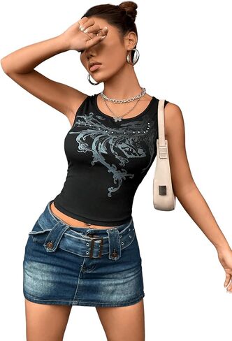 SOLY HUX Women's Y2k Graphic Crop Tank Top Scoop Neck Sleeveless Summer Tops in Saudi Arabia