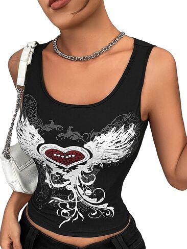 SOLY HUX Women's Y2k Graphic Crop Tank Top Scoop Neck Sleeveless Summer Tops in Saudi Arabia