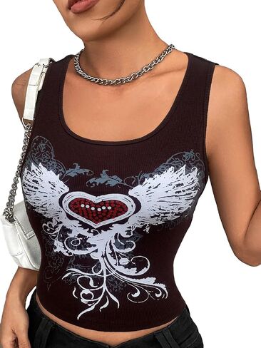 SOLY HUX Women's Y2k Graphic Crop Tank Top Scoop Neck Sleeveless Summer Tops in Saudi Arabia