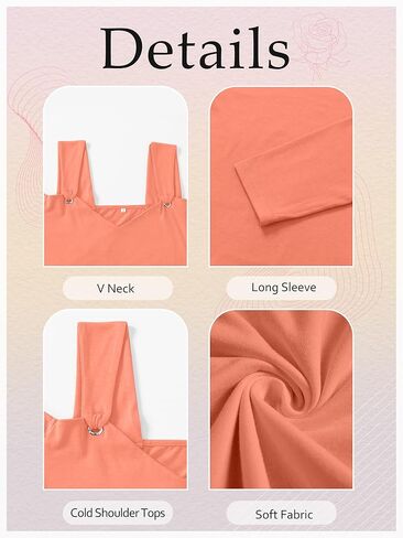 Womens Fashion Cold Shoulder Tops V Neck Orange Blouse Tunic Shirts Summer Long Sleeve T Shirts in Kuwait