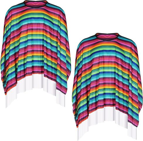 2 Pcs Cinco De Mayo Mexican Fiesta Serape Poncho Colorful Costume Accessory Fun and Festive Mexican Poncho Mens Costume Fiesta Party Poncho for Girls Adult Women Men Fiesta Event, 53.15 x 53.15 Inches in Saudi Arabia