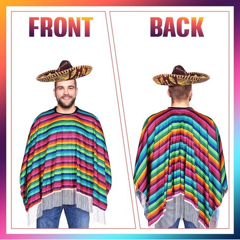 2 Pcs Cinco De Mayo Mexican Fiesta Serape Poncho Colorful Costume Accessory Fun and Festive Mexican Poncho Mens Costume Fiesta Party Poncho for Girls Adult Women Men Fiesta Event, 53.15 x 53.15 Inches in Saudi Arabia