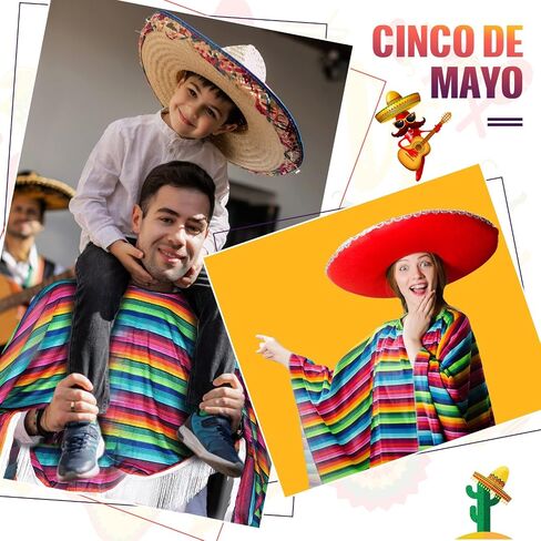 2 Pcs Cinco De Mayo Mexican Fiesta Serape Poncho Colorful Costume Accessory Fun and Festive Mexican Poncho Mens Costume Fiesta Party Poncho for Girls Adult Women Men Fiesta Event, 53.15 x 53.15 Inches in Saudi Arabia