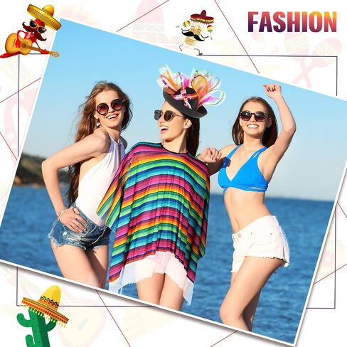 2 Pcs Cinco De Mayo Mexican Fiesta Serape Poncho Colorful Costume Accessory Fun and Festive Mexican Poncho Mens Costume Fiesta Party Poncho for Girls Adult Women Men Fiesta Event, 53.15 x 53.15 Inches in Saudi Arabia