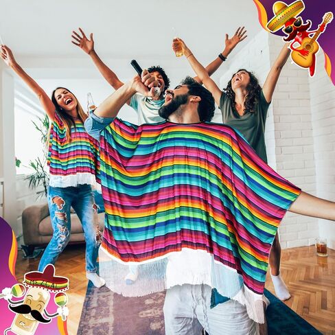 2 Pcs Cinco De Mayo Mexican Fiesta Serape Poncho Colorful Costume Accessory Fun and Festive Mexican Poncho Mens Costume Fiesta Party Poncho for Girls Adult Women Men Fiesta Event, 53.15 x 53.15 Inches in Saudi Arabia
