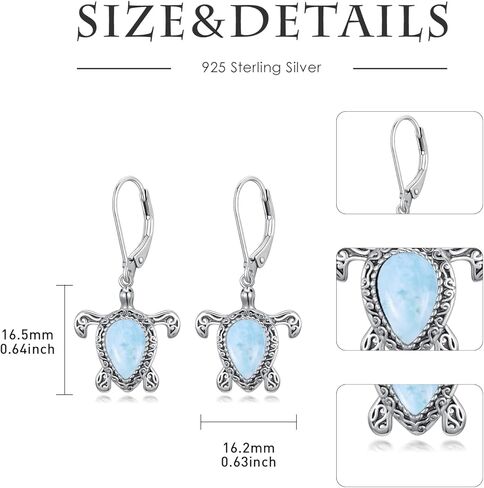 Althum Natural Larimar Sea Turtle Earrings 925 Sterling Silver 9 * 6mm Teardrop Blue Larimar Turtle Dangle Leverback Earrings for Turtle Lover Women Gifts in Kuwait