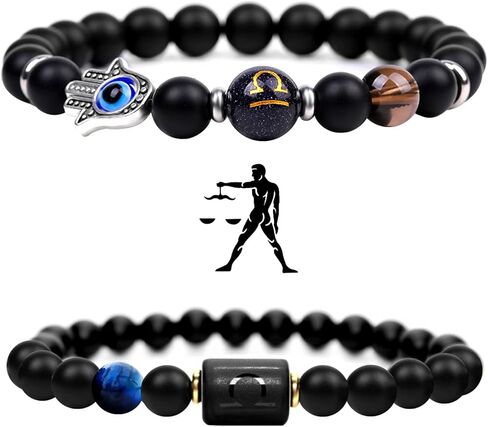 yomlry 2 قطعة سوار زودياك 8 مم مطرز سوار العين الشريرة سوار كريستال للشفاء الروحي للنساء والرجال 12 سوار كوكبة زودياك علامة ابراج هدية همسة حماية زوجين سوار مجموعة in Kuwait