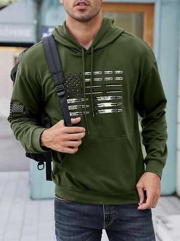Vdnerjg Mens Hoodies Long Sleeve American Flag Graphic Drawstring Hooded Pullover Sweatshirts in Kuwait
