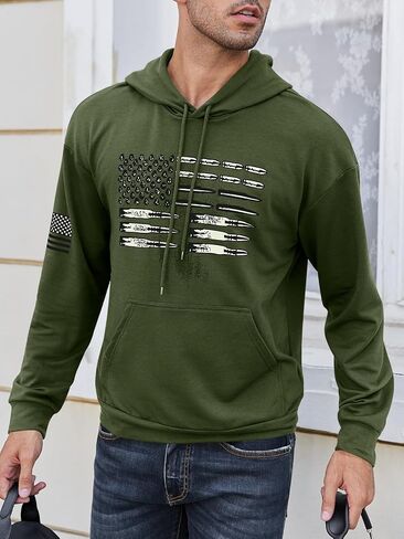 Vdnerjg Mens Hoodies Long Sleeve American Flag Graphic Drawstring Hooded Pullover Sweatshirts in Kuwait