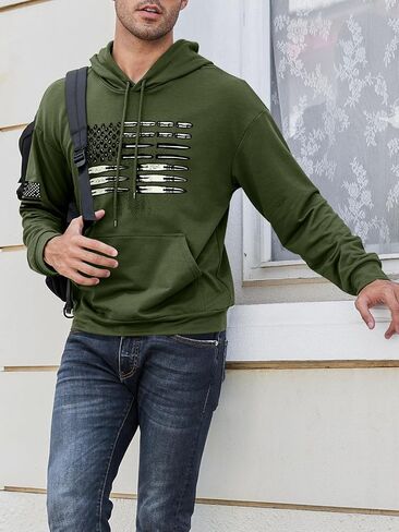 Vdnerjg Mens Hoodies Long Sleeve American Flag Graphic Drawstring Hooded Pullover Sweatshirts in Kuwait