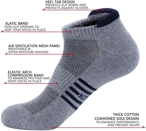 KONY Cotton Cushioned Ankle Socks for Men and Women - Low Cut Athletic Running Tab Socks (6 Pairs) in Kuwait