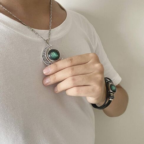 2 Pcs Zodiac Necklace Bracelet Gift for Men Constellation Necklace Astrology Galaxy & Crescent Moon Necklace Leather Constellation Bracelet for Men Jewelry Set Birthday Christmas Gift for Women in Saudi Arabia