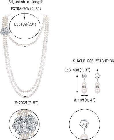EVER FAITH Women's Crystal Cream Simulated Pearl 1920s Gatsby Multilayer Vintage Bridal Jewelry Set with Flower Brooch in Saudi Arabia