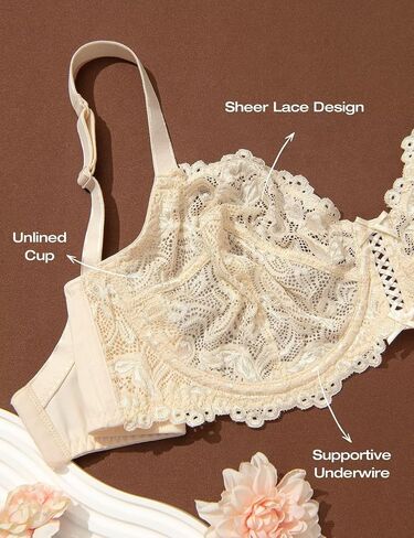Deyllo Women’s Sheer Lace Bra Underwire Unlined Bra Full Coverage Non Padded in Kuwait