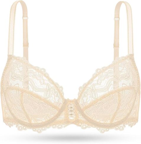 Deyllo Women’s Sheer Lace Bra Underwire Unlined Bra Full Coverage Non Padded in Kuwait