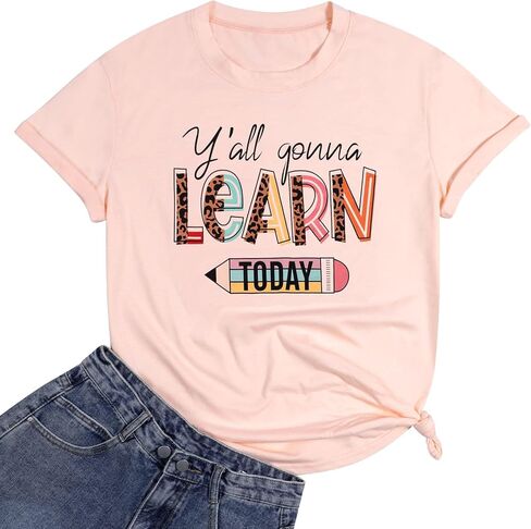 قمصان المعلم للنساء ستتعلم اليوم قميص معلم ما قبل المدرسة قمصان رياض الأطفال بأكمام قصيرة تي شيرت in Kuwait