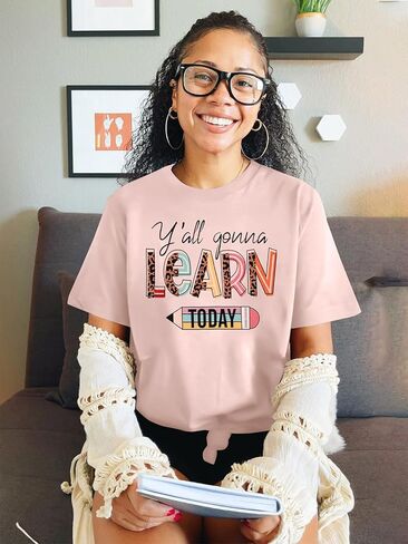 قمصان المعلم للنساء ستتعلم اليوم قميص معلم ما قبل المدرسة قمصان رياض الأطفال بأكمام قصيرة تي شيرت in Kuwait