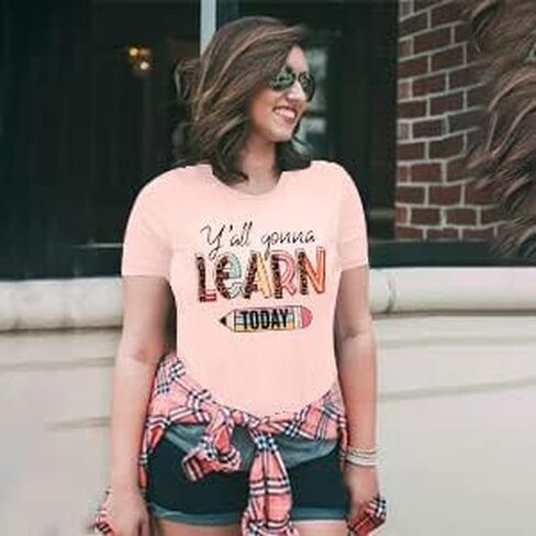 قمصان المعلم للنساء ستتعلم اليوم قميص معلم ما قبل المدرسة قمصان رياض الأطفال بأكمام قصيرة تي شيرت in Kuwait